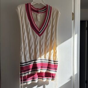 Free People Coastal Prep Poncho Vest. NWT. Red white